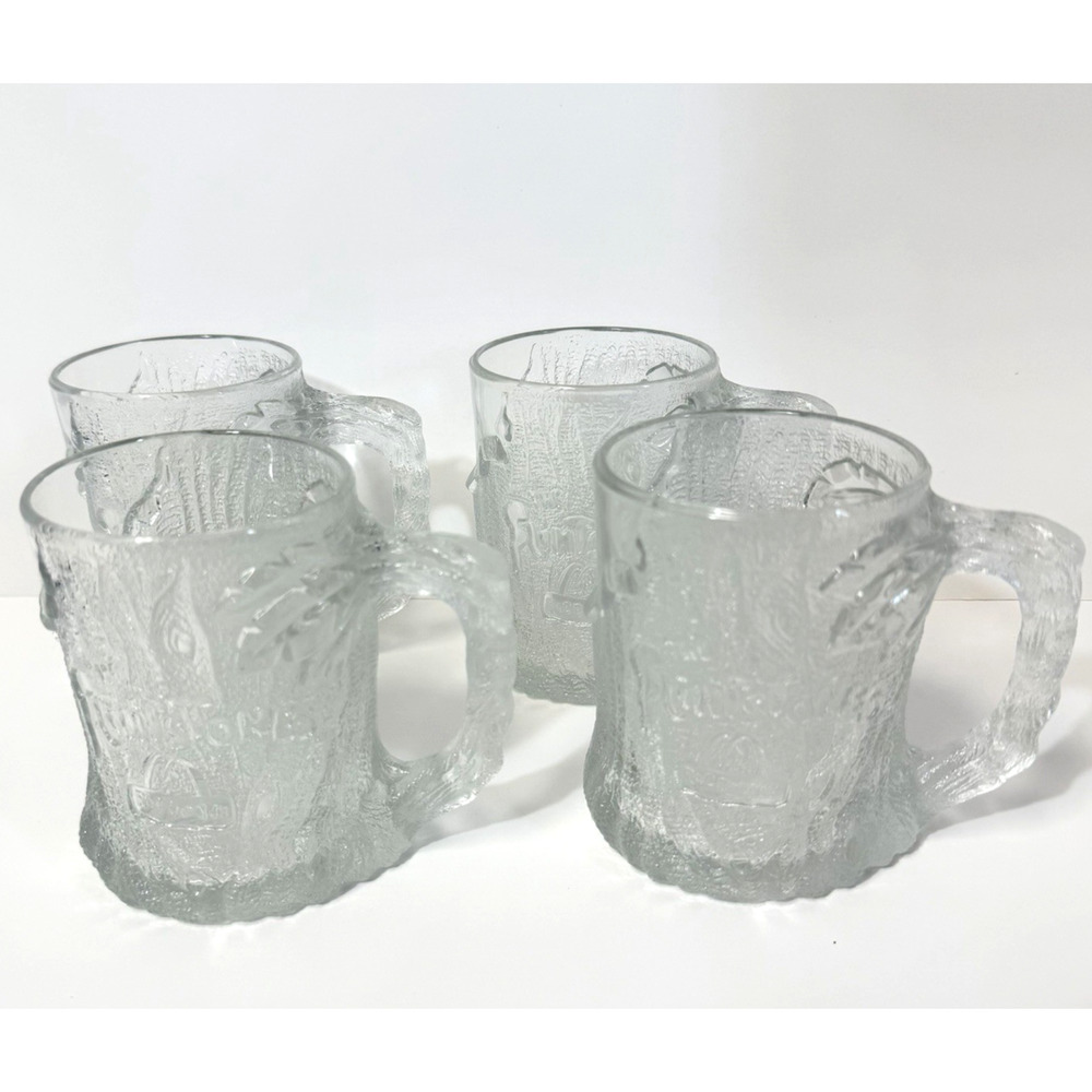 1993 McDonald’s Flintstones Glass Mugs Cups TreeMendous RocDonalds Set of 4